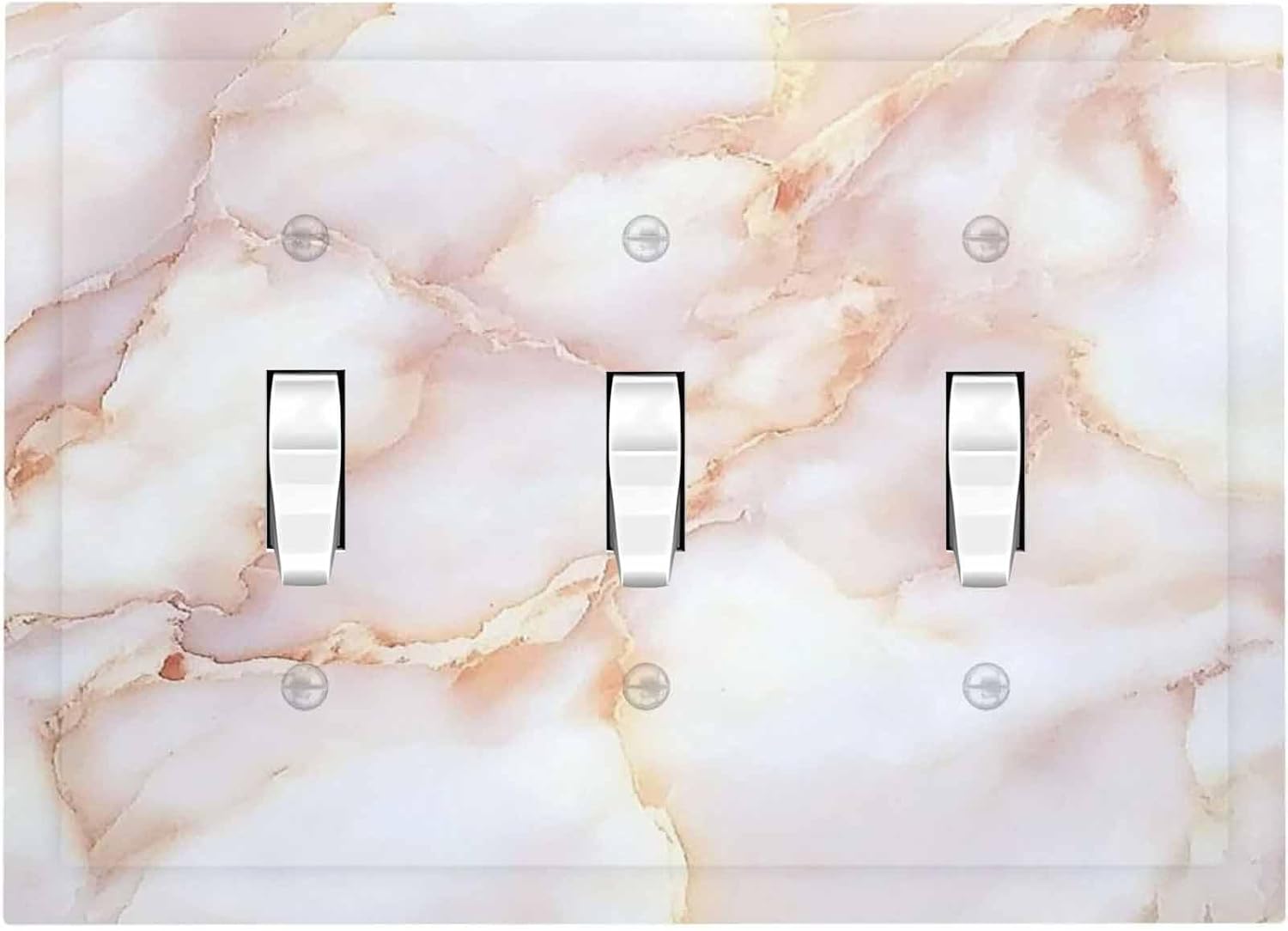 Decorative Switch Plates Pink Jade Marble Granite 3 Gang Wall Plate Triple Toggle Light Switch Cover Faceplate Electrical Wall Panels For Bathroom Kitchen Decor
