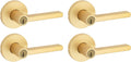 Kwikset Halifax Entry Door Handle with Lock and Key, Secure Keyed Reversible Lever Exterior, for Front Entrance and Bedrooms, Satin Brass, 4 Pack, Pick Resistant SmartKey Rekey Security
