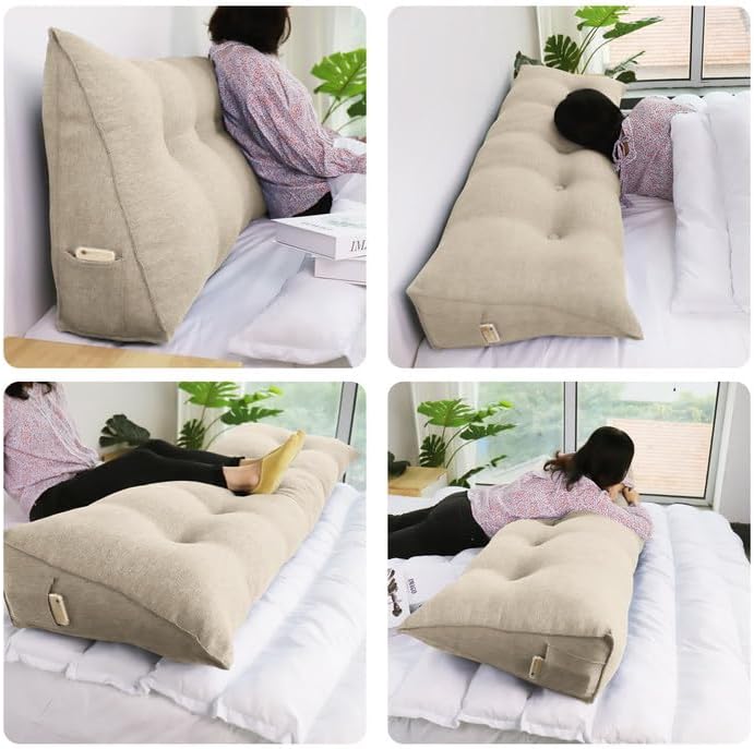 WOWMAX Headboard Pillow Triangular Bed Wedge Pillow for Headboard Wedge Pillow Headboard for Daybed Bunk Bed Large Bolster Pillow for Bed with Removable Cover, 85% Linen 15% Cotton Blend