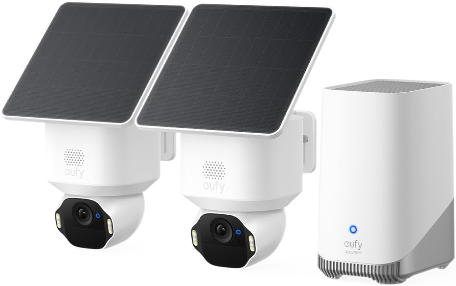 eufy Security SoloCam E42 2-Cam Kit (HomeBase S380), 4K Security Camera Wireless Outdoor, Solar Powered, AI Motion Tracking, Strobe Light, Pan & Tilt, Facial Recognition, Local Storage Up to 16 TB