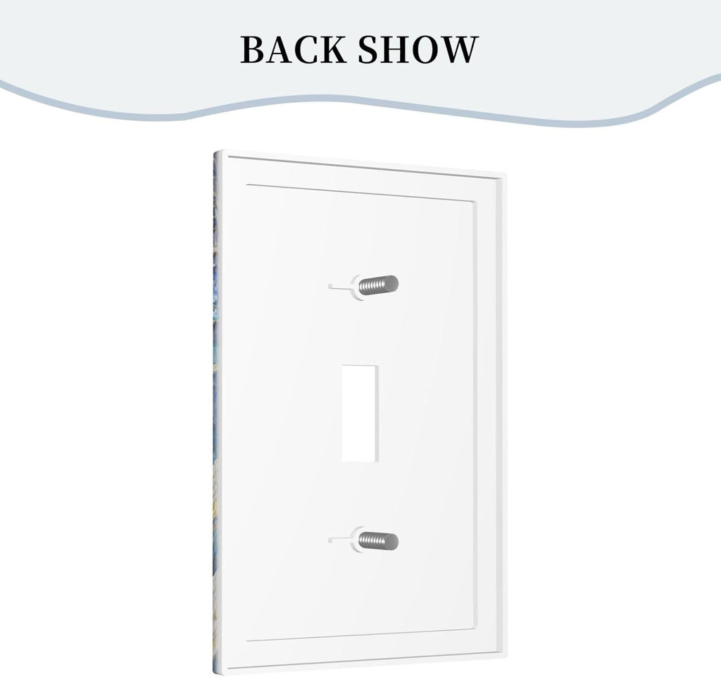 Decorative Light Switch Cover Plate Blue White Flower Gold Line Cloud 1 Gang Single Toggle Wall Plates for Electrical Outlet Covers Switch Plate Covers Faceplate for Bedroom Home Decor