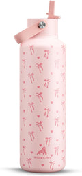 POWCAN 24 oz Insulated Water Bottle: Leakproof, Cup Holder Friendly, Cold for 24H, BPA-free, Top Handle, Double Walled Metal Water Bottle for Student, Girl, School, Camping, Daily (Sweetheart Bow)