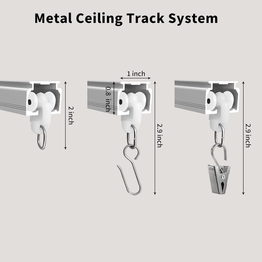 Ceiling Mount Curtains Track Room Divider Privacy Partition Separator Curtain Tracks Rods Heavy Duty RV Shower Outdoor Rail Clip Hook Set, White 3-21ft