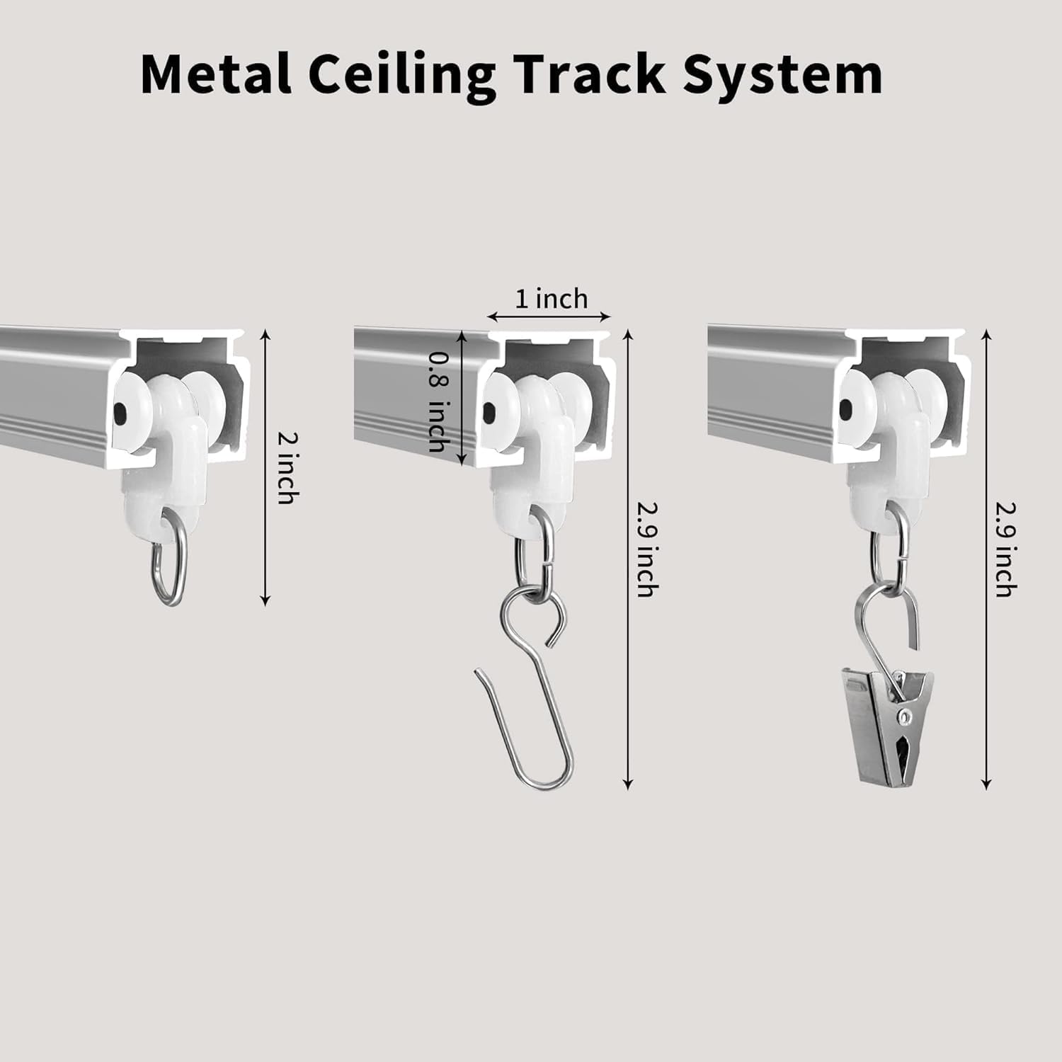 Ceiling Mount Curtains Track Room Divider Privacy Partition Separator Curtain Tracks Rods Heavy Duty RV Shower Outdoor Rail Clip Hook Set, White 3-21ft