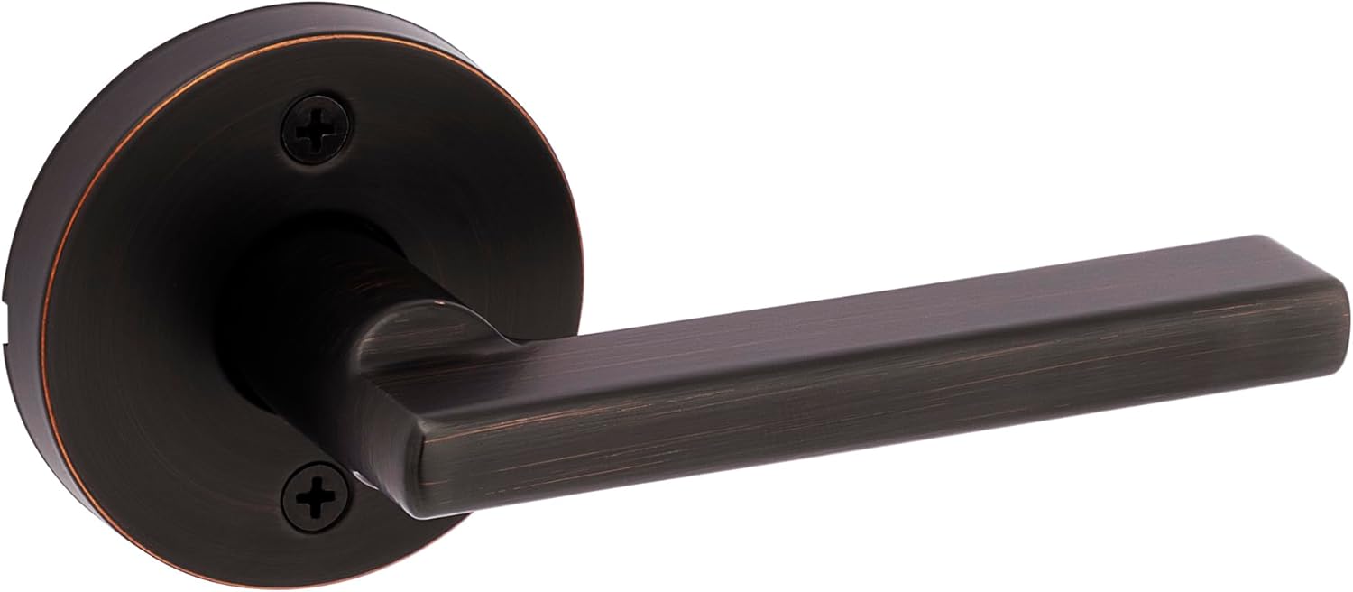 Kwikset Halifax Dummy Door Handle, Single Sided Round Lever for Closets, French Double Doors, and Pantry, Venetian Bronze Non-Turning Reversible Interior Push/Pull Lever, with Microban Protection