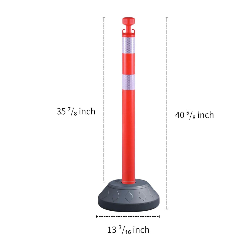 6 Pack Traffic Delineator Post Cones with Plastic Chain Crowd Control Barriers - Expandable 40" Traffic Control Cones, 6 x 6.6 Ft Chains for Indoor & Outdoor Use (Red-Water Filled Base)