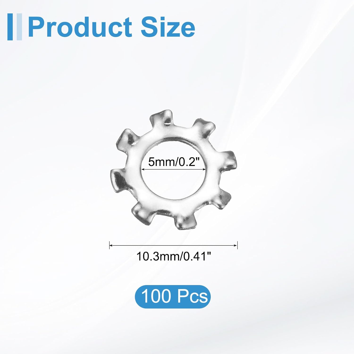 uxcell 100Pcs 10# External Tooth Lock Washer, 304 Stainless Steel Multi-Tooth Star Washer Locking Fastener, Silver Tone
