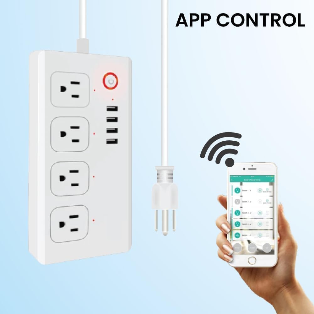 XENON Smart Plug Power Strip，Surge Protector with 4 Individually Controlled Smart Outlets, Voice Control,4 USBs (incl. 20W USB-C), Compatible with Alexa and Google Home,5Ft Extension Cord