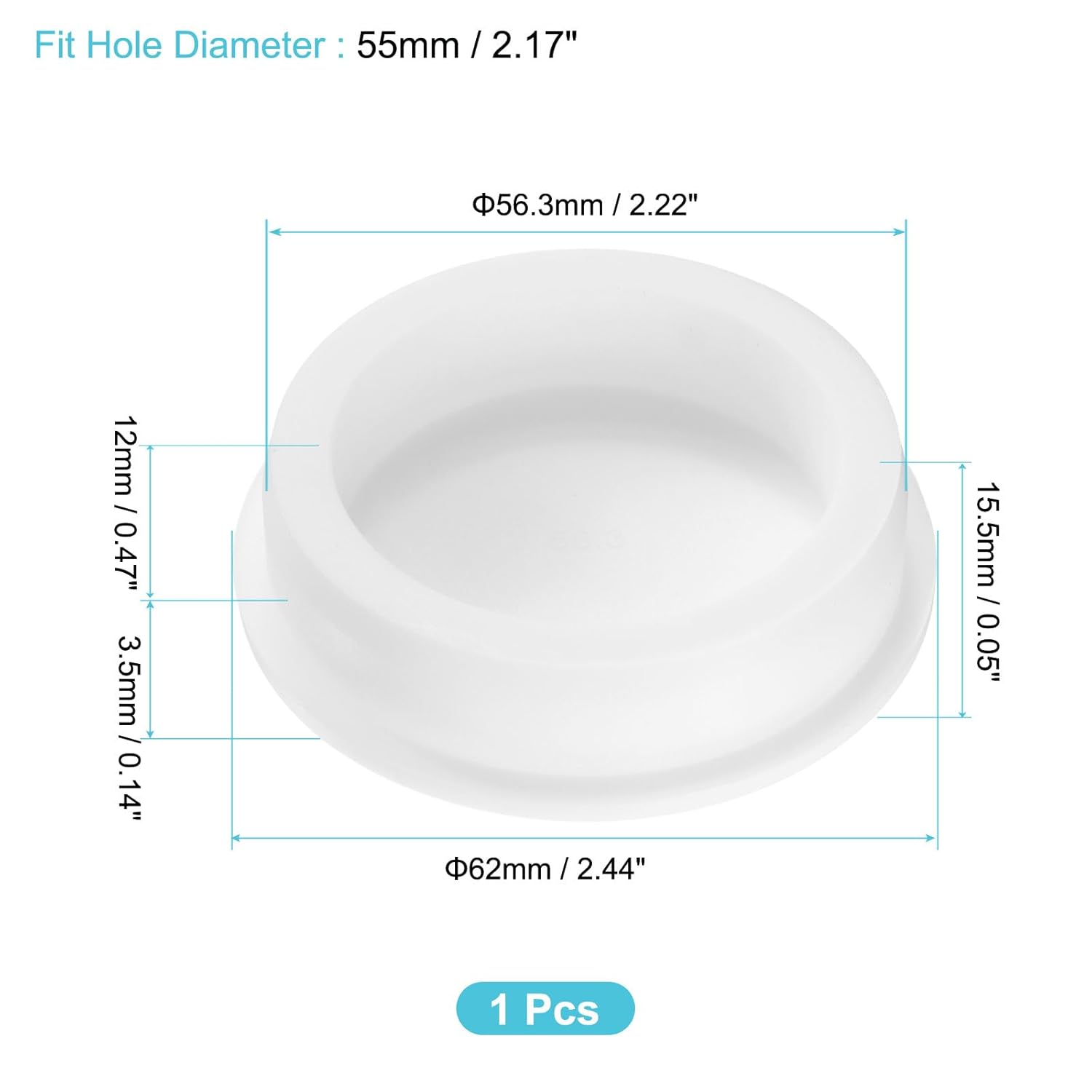 uxcell 1Pcs Silicone Hole Plug, Waterproof Round Rubber Stoppers Bottle Seal Plugs Tube Pipe End Caps for 55mm/2.17" Hole for Bathtub Bottle, White