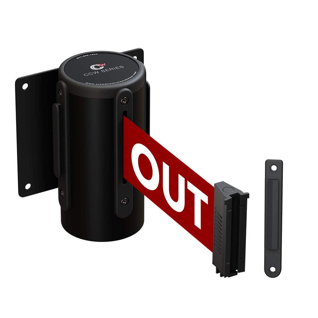 Crowd Control Warehouse - CCW Series WMB-120 Fixed Wall Mount Retractable Belt Barrier - 11 Foot, Red "Danger : Keep Out" Belt with Black Steel Case, Crowd Control Barriers