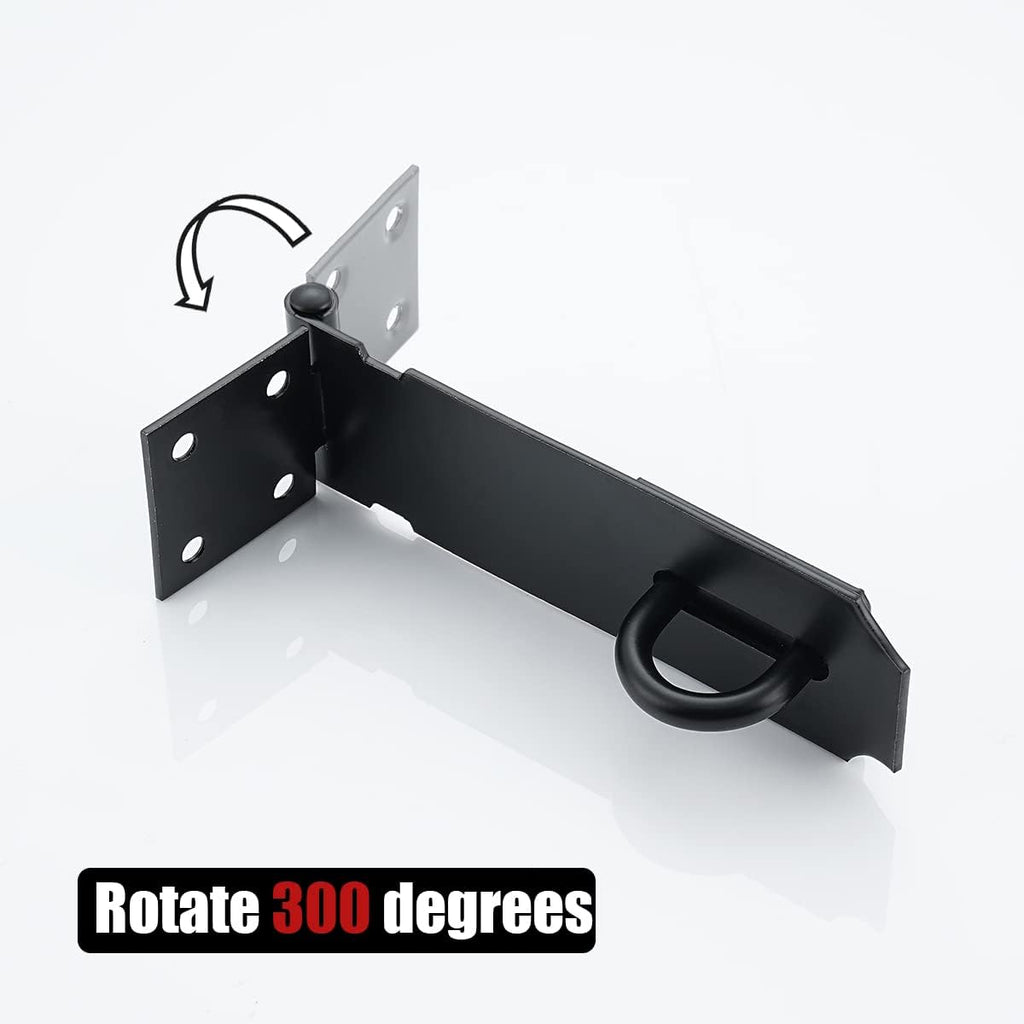 JQK Door Hasp Latch Lock, 5 Inch 304 Stainless Steel Safety Packlock Clasp Thickness 1.9 mm, Matte Black, DL130-PB