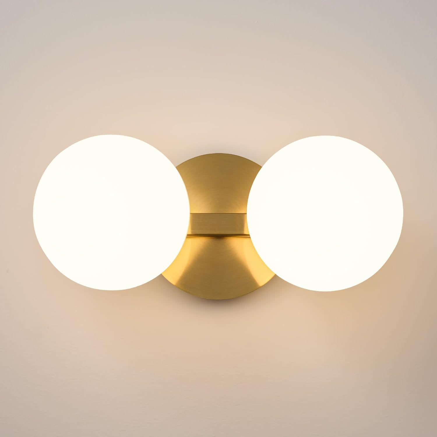 Gold Bathroom Vanity Light Fixtures: Modern Wall Scones With 2 Milk Glass Shades - Globe Makeup Lighting Fixture over Mirror - Brass Ball Powder Room Vanities Lights for Hallway Bedroom Bulbs Excluded