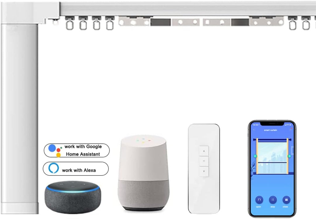 Celling Smart Curtains System, Electric Track with Adjustable Rail,Automatic Curtain Opener,Motorized Curtains Rods With Remote, Compatible with Alexa/Google Home (Up to 80in)