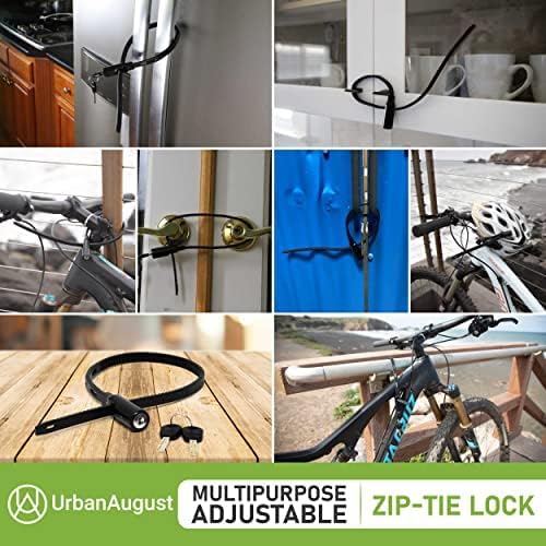 Urban August Adjustable Zip Tie Lock for Refrigerator Door Cabinet Bike Stroller Helmet - Multi-Purpose Keyed French Door Lock - Stainless Steel Fridge Lock with Key (5 Pack Keyed Alike)