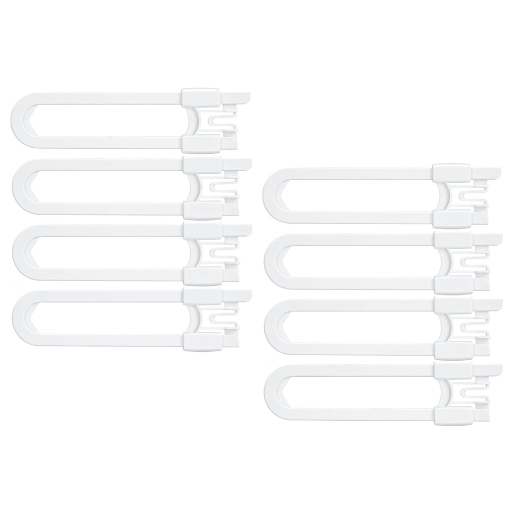 Vmaisi 8 Pack Baby Sliding Cabinet Locks - Adjustable U Shaped Child Safety Locks,Childproof Latches for Kitchen Bathroom Storage Cupboards Doors, Handles and Knobs White