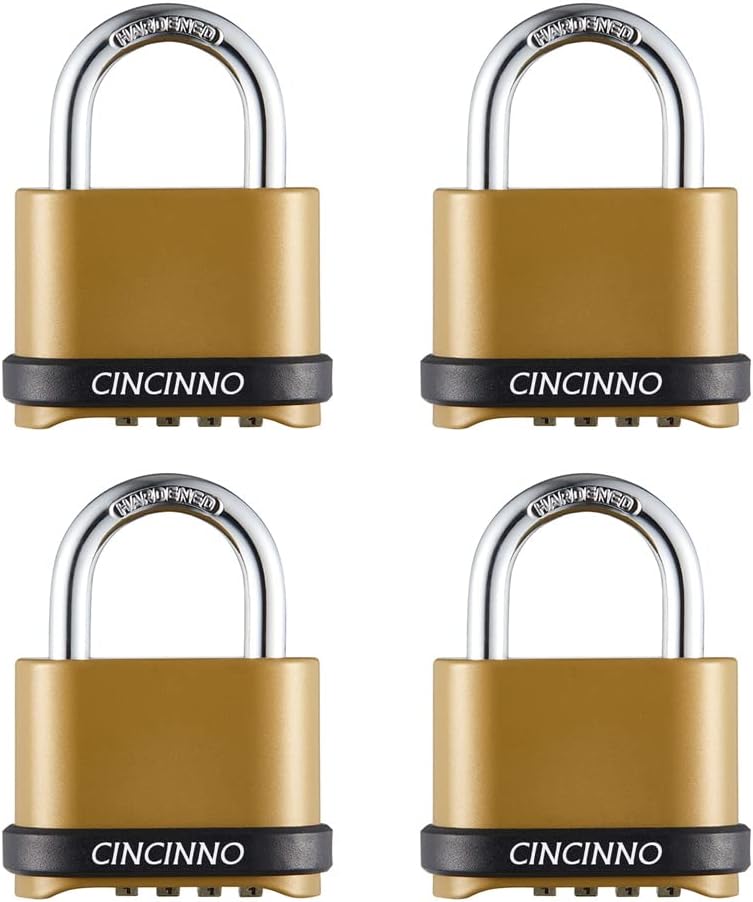 Heavy Duty Weatherproof Combination Lock, 4-Pack Outdoor Combo Lock,Resettable Combination Padlock for Gate,Shed,Storage Unit