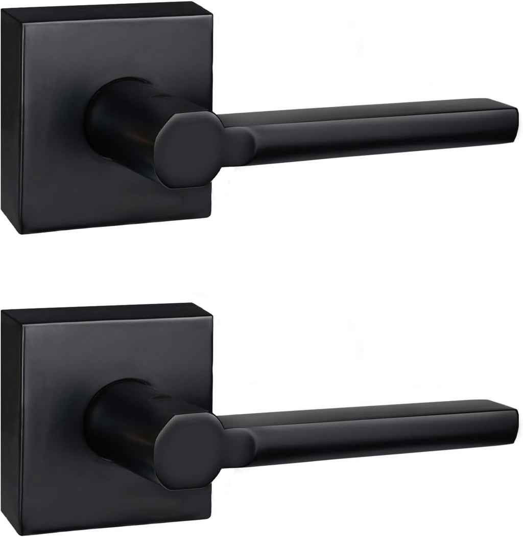 2 Pack Dummy Door Levers in Matte Black, Heavy Duty Interior Handle Lock for Closet Pantry, Non-Turning, Single Sided, Reversible for Left/Right Hand