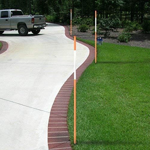 FiberMarker 20 Pack 48 Inch Driveway Markers for Snow Plowing Stakes, 1/4 Inch Dia Orange with Reflective Tape Driveway Reflectors, Hollow Snow Poles