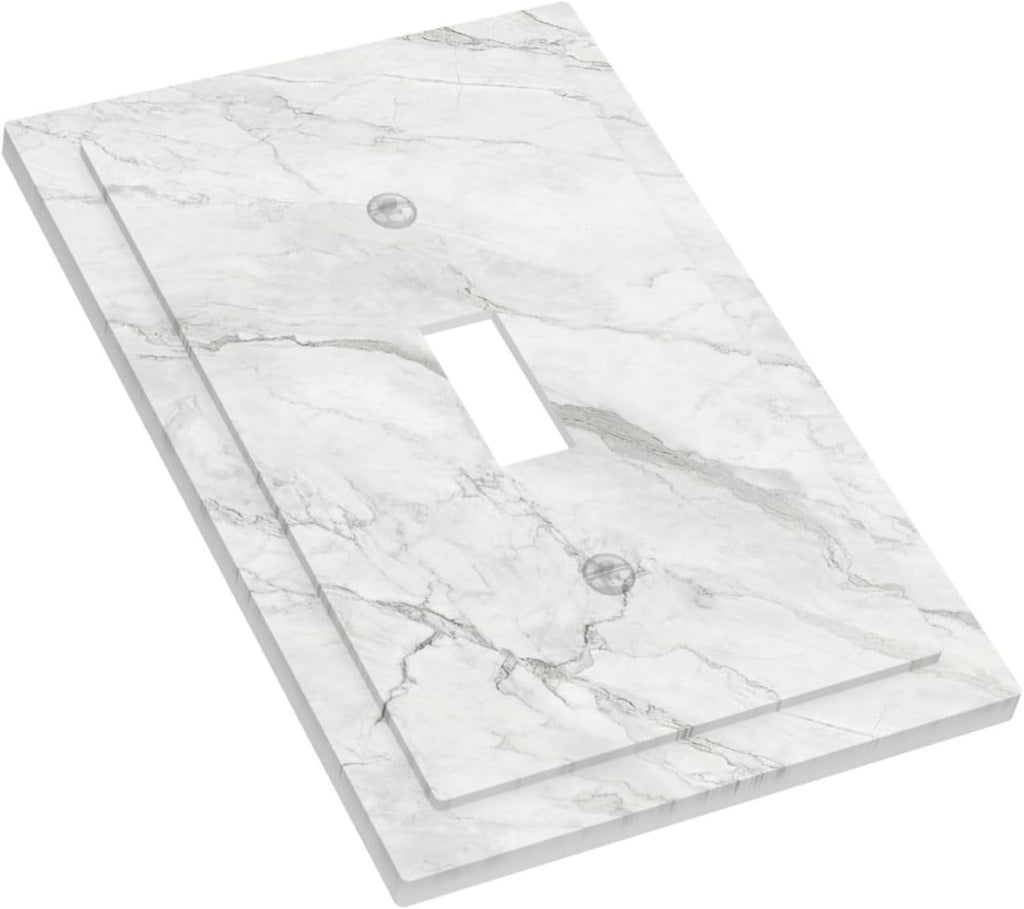 Decorative Light Switch Cover Marble Granite White And Grey 1 Gang Single Toggle Decorator Outlet Wall Plate Device Electrical Faceplate Switchplates for Home Bedroom Decor