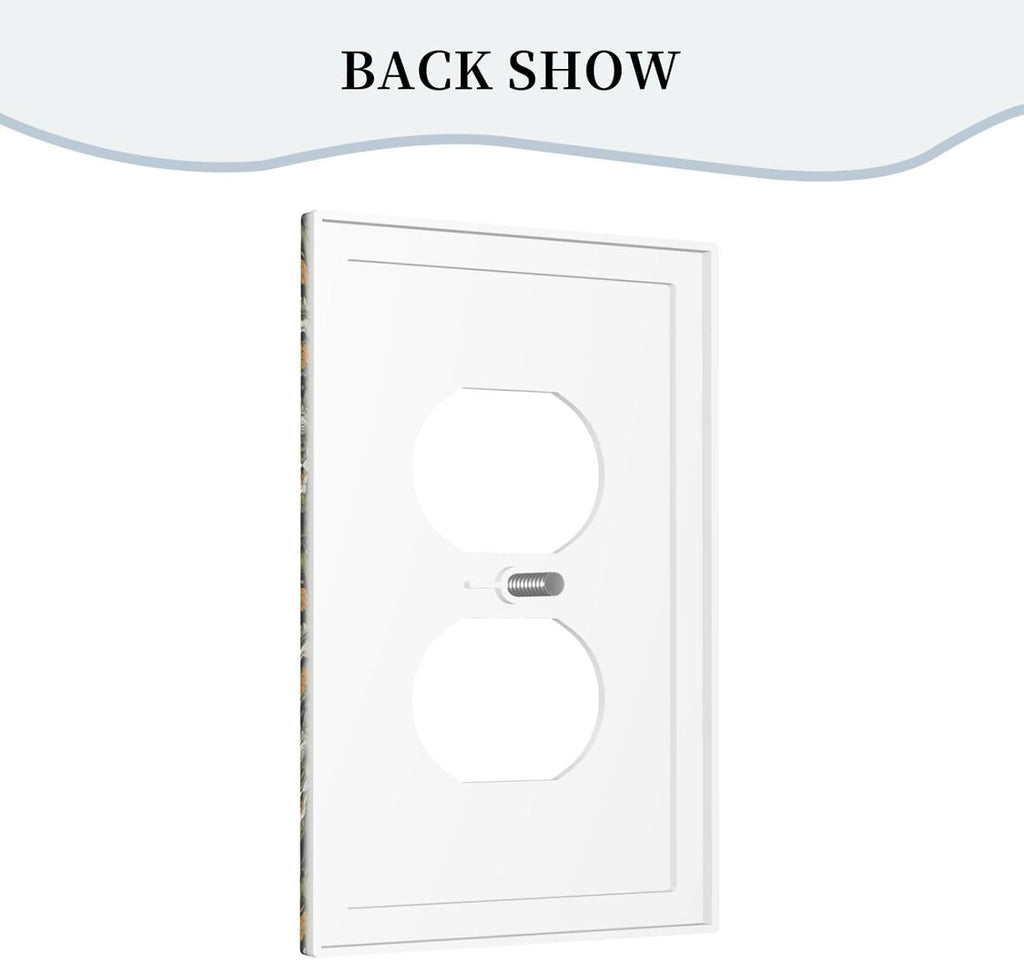 Decorative Outlet Covers Rustic Green Leaf White Daisy Yellow Floral 1 Gang Duplex Light Switch Cover Plate Unique Wall Plate Electrical Switch Plate Covers for Bedroom Home Decor