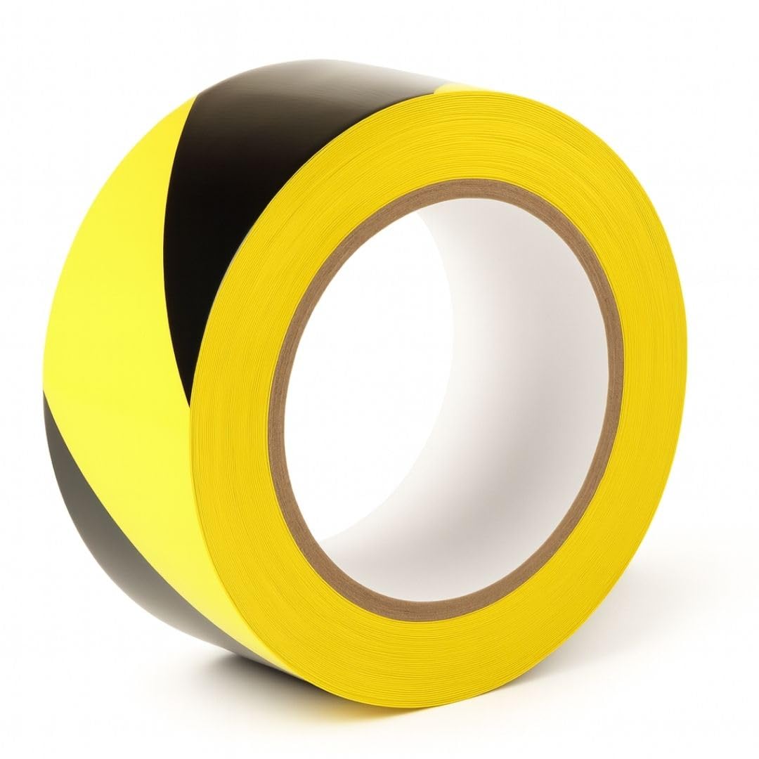 GTSE 2 inch x 108 ft Black& Yellow Striped PVC Vinyl Floor Tape, Safety Marking Tape, 6 mil Thick, Suitable for Dance Floors, Gyms, Warehouses, Sports Facilities, Hazards