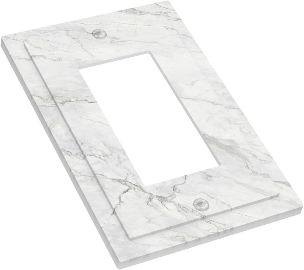 Decorative Outlet Covers Marble Granite White And Grey 1 Gang Single Rocker Light Switch Cover Plate Wall Plates GFCI Faceplate for Home Bedroom Decor