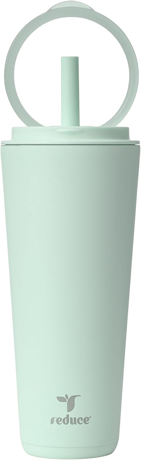 REDUCE Halo 32 oz Stainless Steel Vacuum Insulated Tumbler - Spill Proof Travel Mug with Flip Handle Lid - Keeps Drinks Cold for 32 Hrs - Dishwasher Safe - Cupholder Friendly - Sea Glass