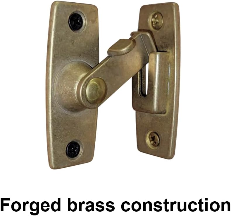 QCAA 2.5" Heavy Forged Solid Brass Door Latch, 90 Degree Right Angle Door Latch Buckle for Doors & Windows, Vibriated Brass, 1 Pack, Made in Taiwan
