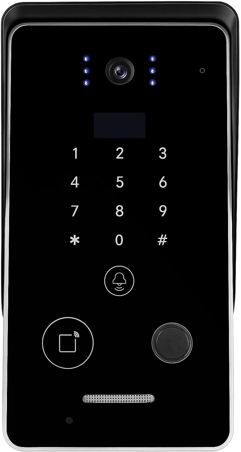 Smart Home 7-Inch Video Intercom Doorbell System with HD Display & Touch Keypad, Fingerprint/Key Card/Password/Remote Unlock, 1200lbs Magnetic Lock (NC) & Exit Button for Homes & Villas