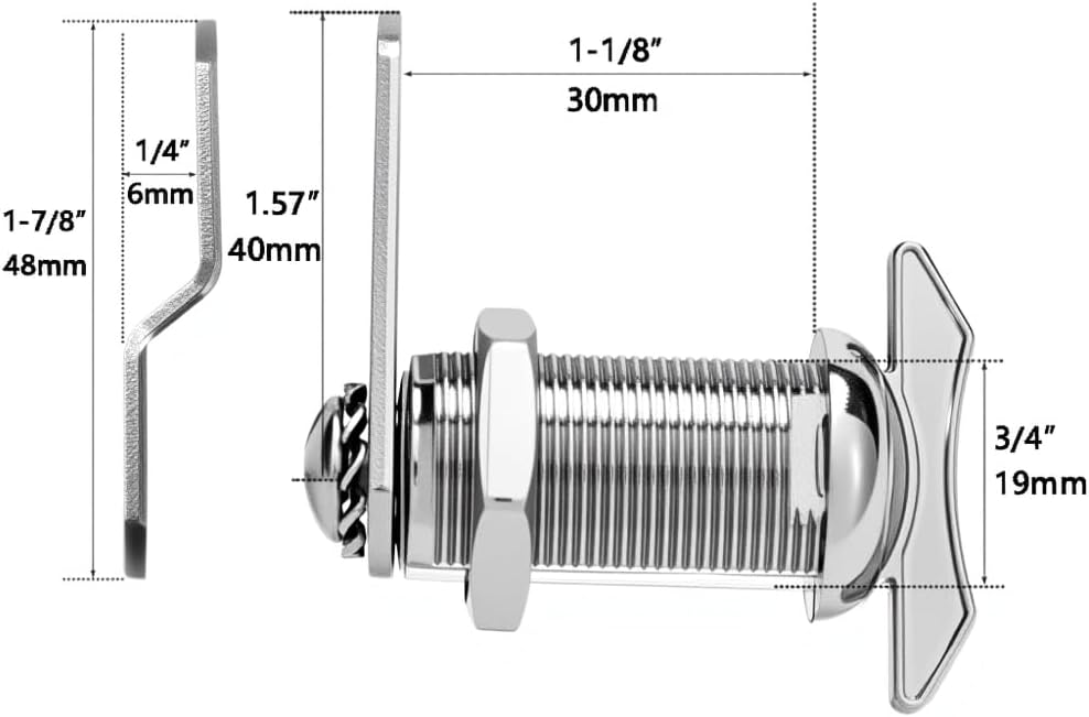 1-1/8" Thumb Operated Offset Cam Lock, RV Compartment Latch, Non-Locking Thumb Turn, for RV Compartment Camper Storage Door (6 Pack)