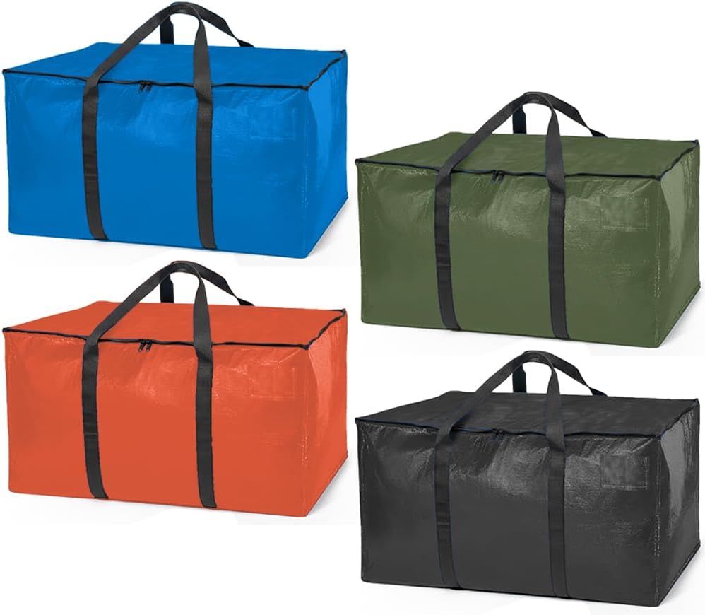 ClearSpace Heavy Duty Moving Bags or Storage Bags – Storage Bins with Lids, Large Moving Boxes with Backpack Straps & Zippers,– Packing Box & Moving Supplies for College Dorm, 4 Pack