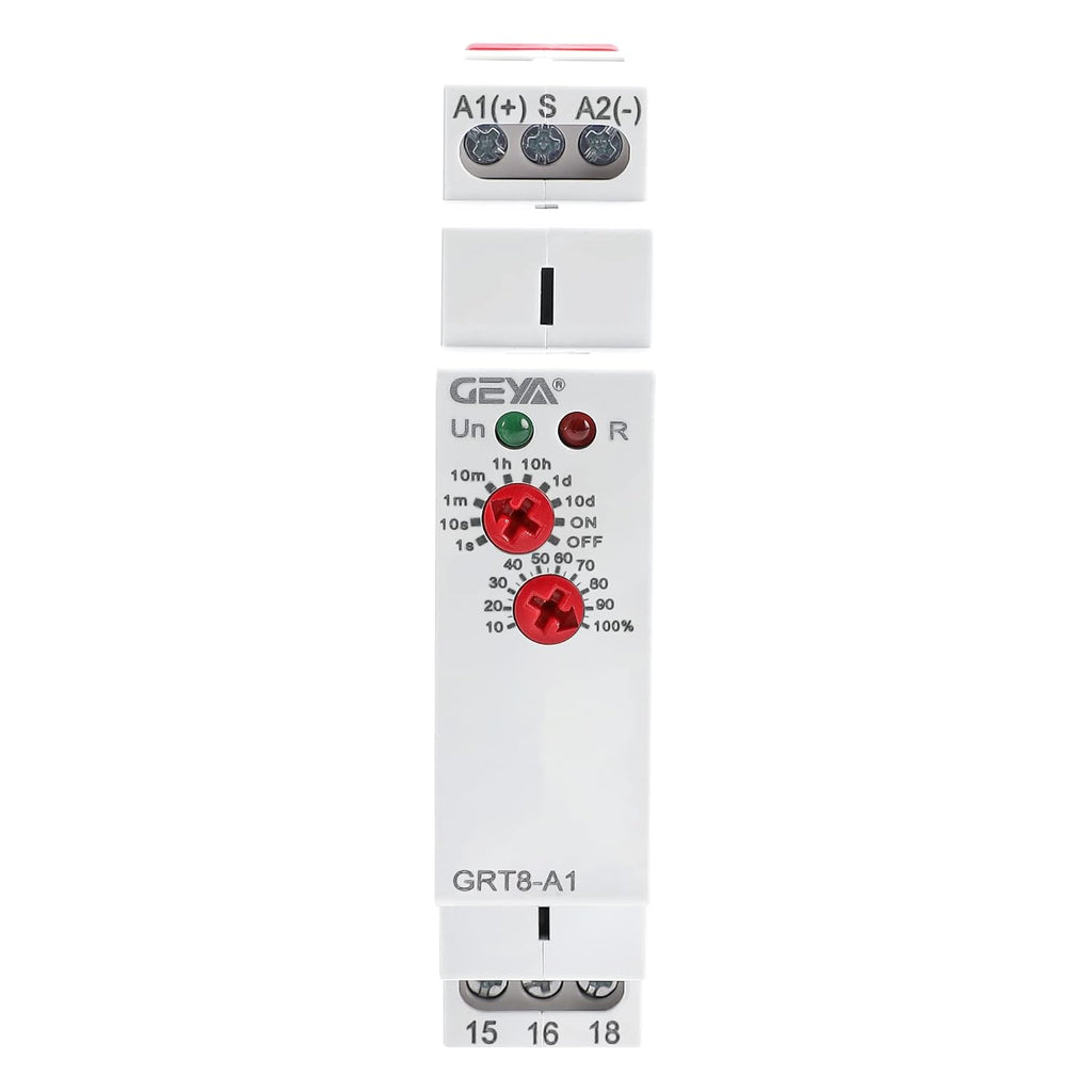 GEYA Delay On Single Function Time Relay 1 Output 16A Electronic Adjustable Power ON Timer Delay Relay Rail Modular(GRT8-A1,AC/DC12V-240V)