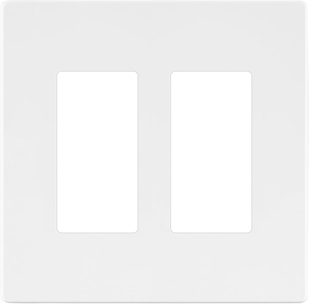 LIDER Matte Finish Double Decorator Switch Cover, Screwless Wall Plate, Mid-Size 2-Gang 4.88" x 4.92", Polycarbonate Thermoplastic, UL Listed, LSWP-32M-W, White