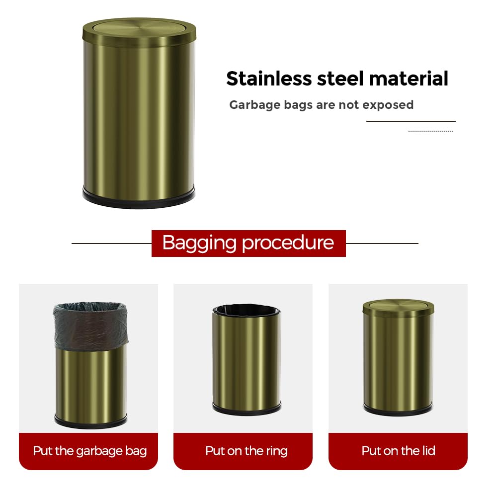 9L/2.4Gal Antique Bronze Bathroom Trash Can, Small Flip Garbage Can with Lid,Brushed,Single-Layer,Trash Bin for Laundry，Hotel，Office， Laundry Room (Bronze)