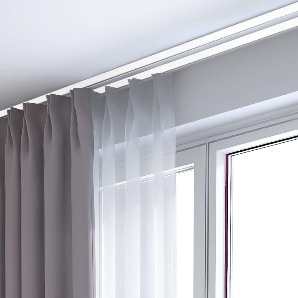 ZSHINE Heavy-Duty Curtain Conjoined Double Track rails Ceiling Mounting for Living Room Bedroom Room Divider (White 6.6ft)