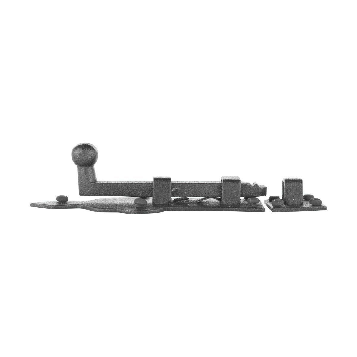 Renovators Supply Manufacturing Slide Bolt Latch 3 3/4 in. Black Wrought Iron Ball Tip Style Slide Bolt with Mounting Hardware