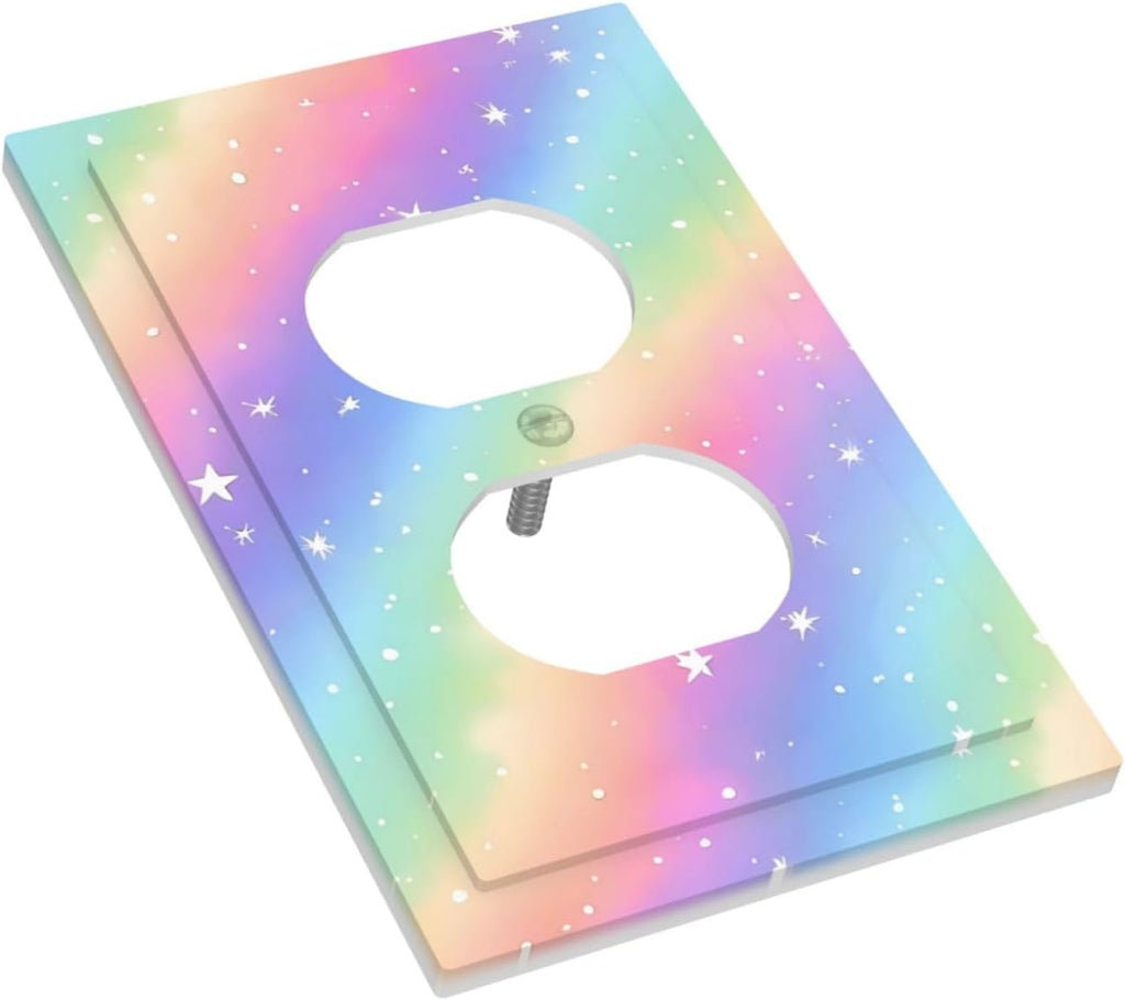 Decorative Outlet Covers Pink Blue Purple Iridescent Rainbow 1 Gang Duplex Light Switch Cover Plate Unique Wall Plates for Electrical Outlets Switch Plate Covers for Bedroom Home Decor