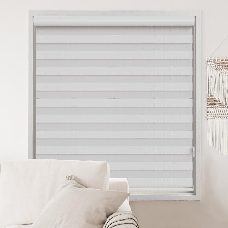 Shadesu Custom Size Zebra Blinds for Windows, 74" W x 72 H, White, Dual Layer Free-Stop Zebra Shades, Light Control for Day and Night, Sheer Blinds for Indoor Windows, Bedroom, Kitchen