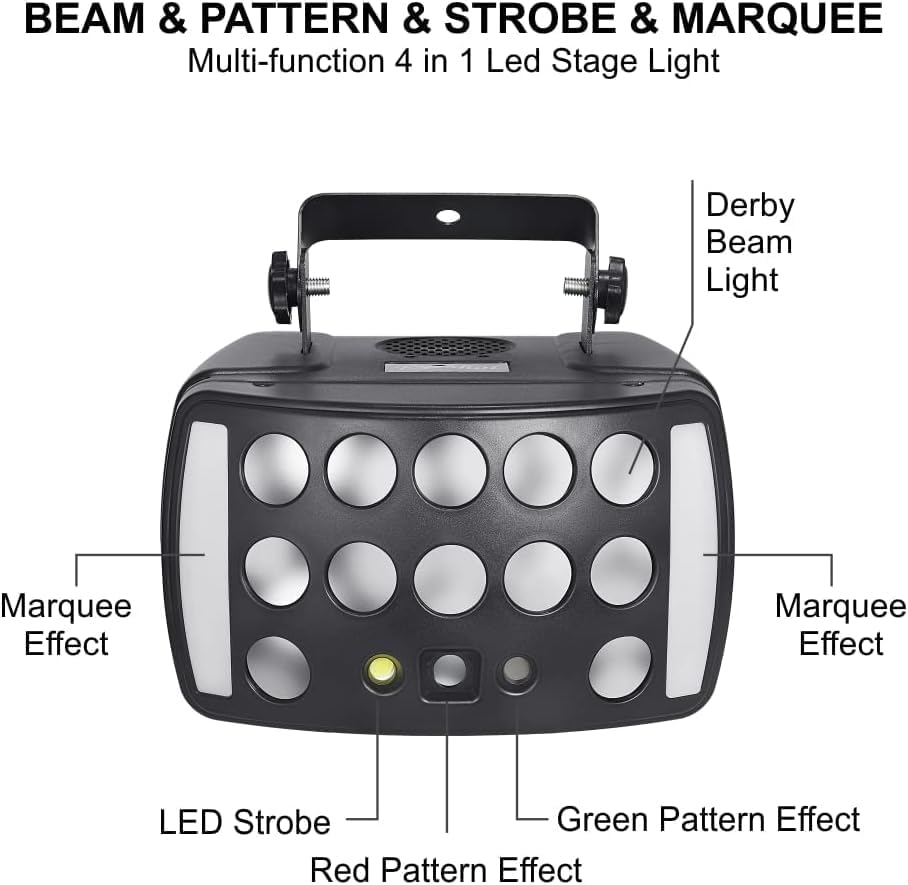 DJ Lights Party Light, Stage Disco Light 4 in 1 RGBW Derby Beam, Led Strobe, Remote & DMX Control Perfect for Wedding Bar Club Disco Party Festival Stage & DJ Lighting, Black