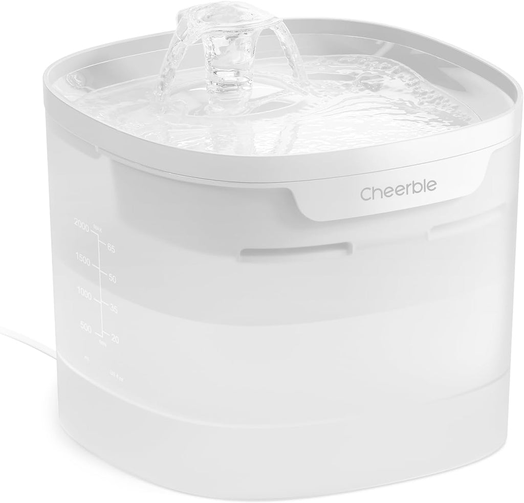 Cheerble Pumpless Cat Water Fountain, 2L/67oz Automatic Pet Fountain, Elfin E1 Lite Cat Fountain for Drinking, MagDrive™ Technology, Continuous Flow Mode, BPA-Free (White, E1 Lite)
