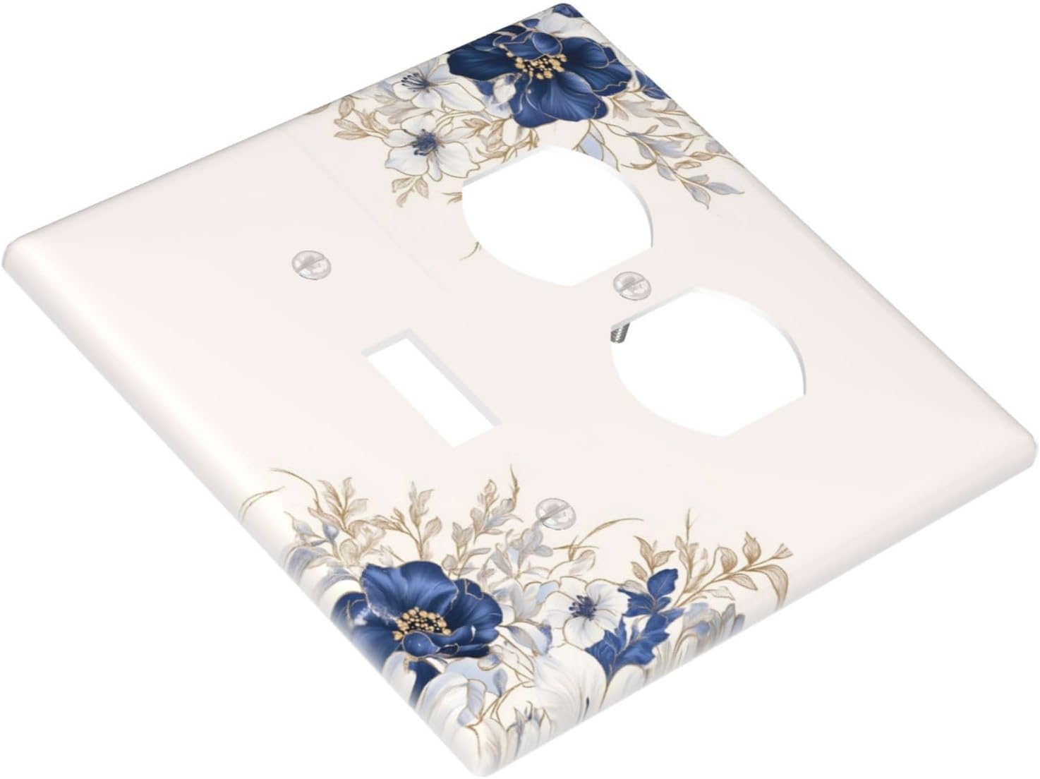 Decorative Outlet Covers Rustic Blue Beige Flower Peony Floral 2 Gang Light Switch Cover Plate Single Toggle Duplex Wall Plates for Electrical Outlets Switch Plate Covers for Bedroom Decor