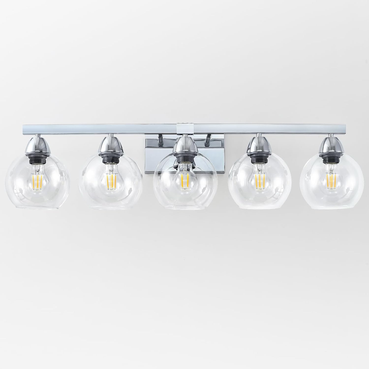 5-Light Bathroom Light Fixtures, Silver Vanity Light with Ultra-Clear Hand-Blown Glass, Durable & Elegant, Wall Lamp for Mirror, Bedroom, Kitchen