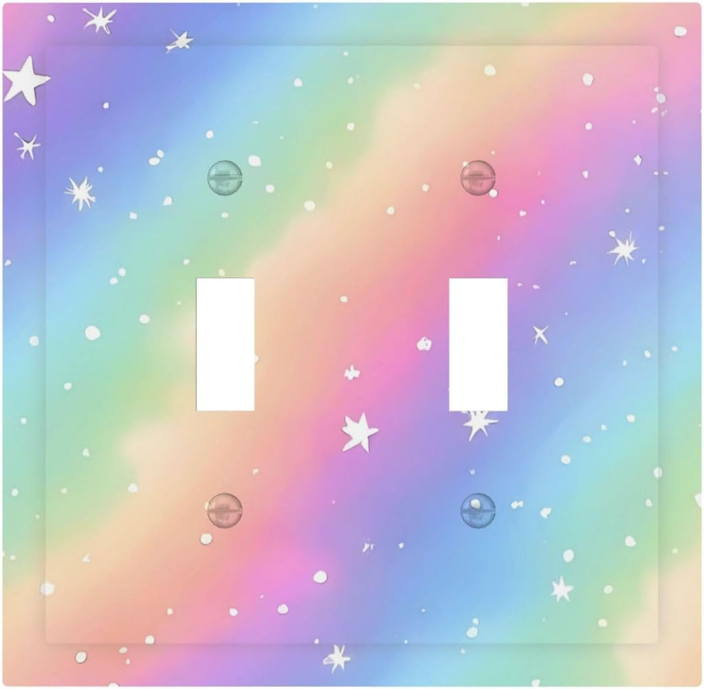 Decorative Light Switch Cover Plate Pink Blue Purple Iridescent Rainbow 2 Gang Outlet Covers Double Toggle Wall Plates for Electrical Outlets Switch Plate Covers Faceplate for Home Decor