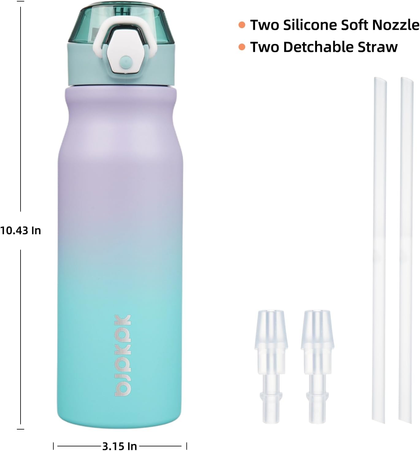 BJPKPK Insulated Water Bottle 25oz Stainless Steel Water Bottles with Straw and Carry Handle Double Wall Metal Thermal Flask,Lavender Green