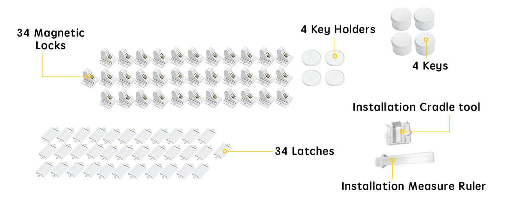 Vmaisi Magnet Cabinet Locks for Babies (34 Locks + 4 Keys + Tool)