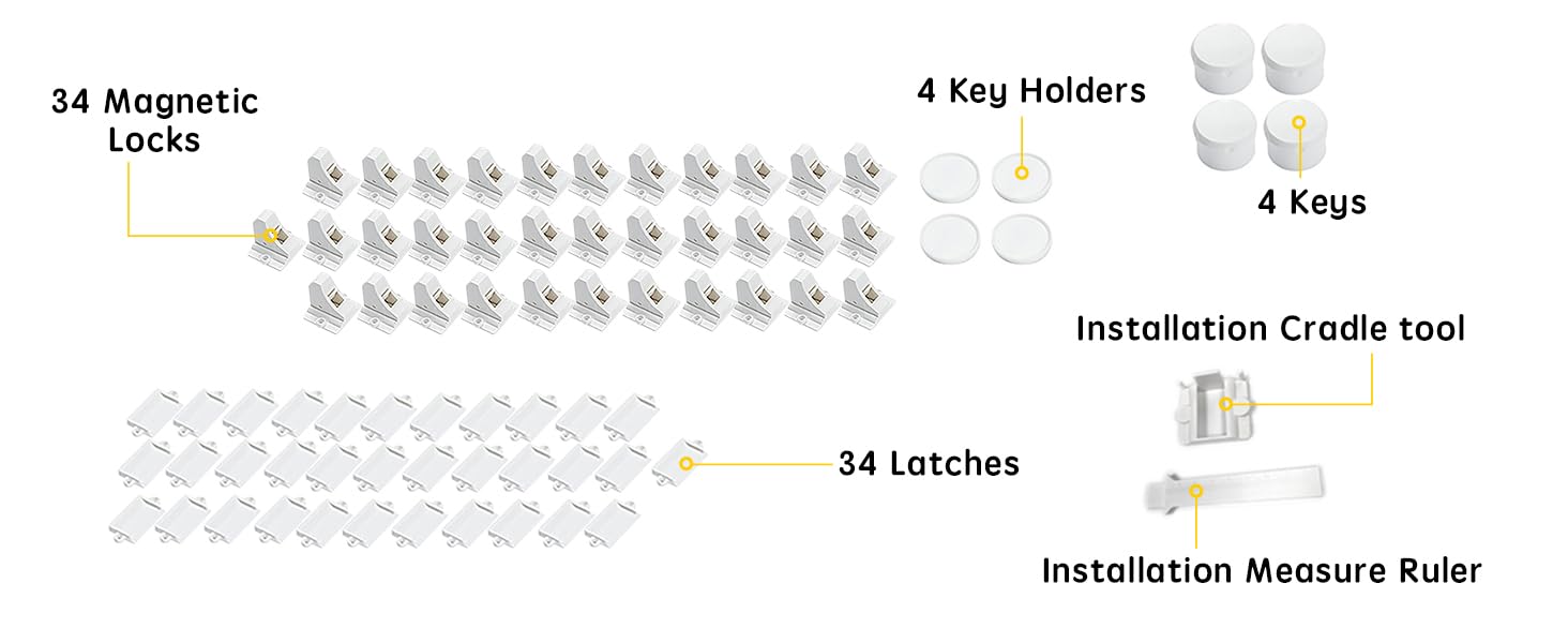 Vmaisi Magnet Cabinet Locks for Babies (34 Locks + 4 Keys + Tool)