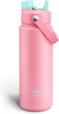 ENCOOL Insulated Water Bottle with Straw Stainless Steel Water Bottle, Leak-Proof, BPA-Free, Double Wall Vacuum Keeps Cold for 24 Hours for Sports, Travel, School (32 oz, Tulip)