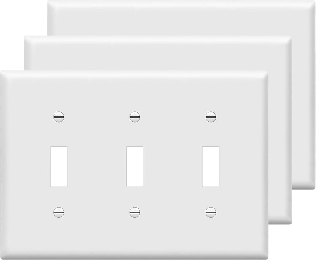 ENERLITES Triple Light Switch Wall Plate, Gloss Finish, Standard Size 3-Gang 4.50" x 6.38", Unbreakable Polycarbonate Thermoplastic, 8813-W-3PCS, White, 3 Pack