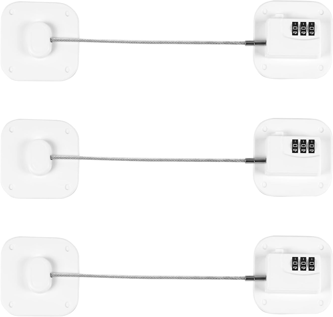 Refrigerator Lock, Heavy Duty Fridge Lock, Combination Lock for Refrigerator Cabinets, Drawers, Safety, Easy Install No Keys Needed (White-3Pack)
