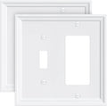 2-Pack Combo Toggle/Decorator Light Switch Cover Plate, White Decorative Electrical Outlet Covers, Bamboo Fiber Wall Switch Plates and Outlet Covers